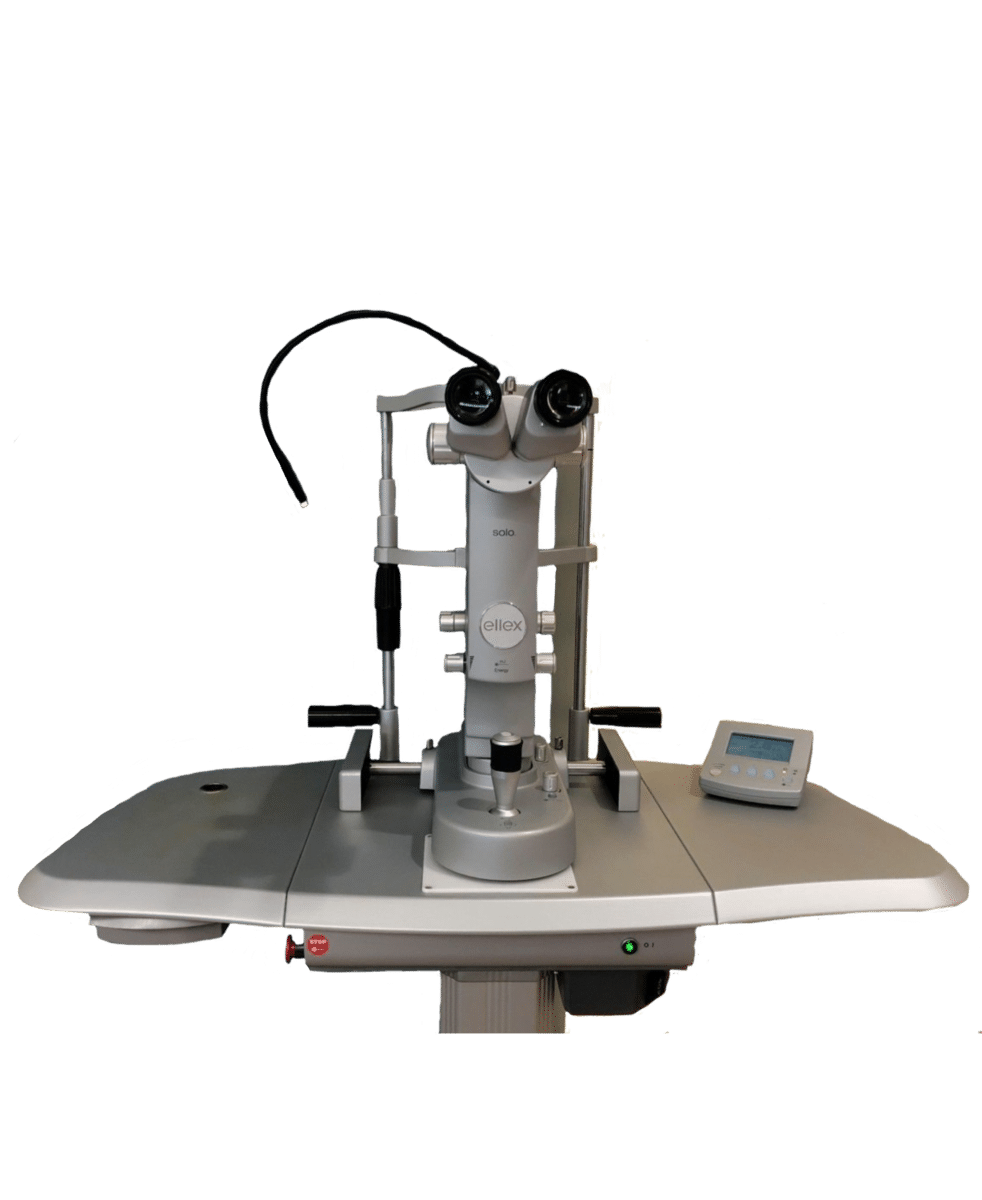 Ellex Solo SLT Ophthalmic Glaucoma Laser w Power Table Integrated Slit Lamp 1 Laserex LQP3106 YAG Ophthalmic Laser System