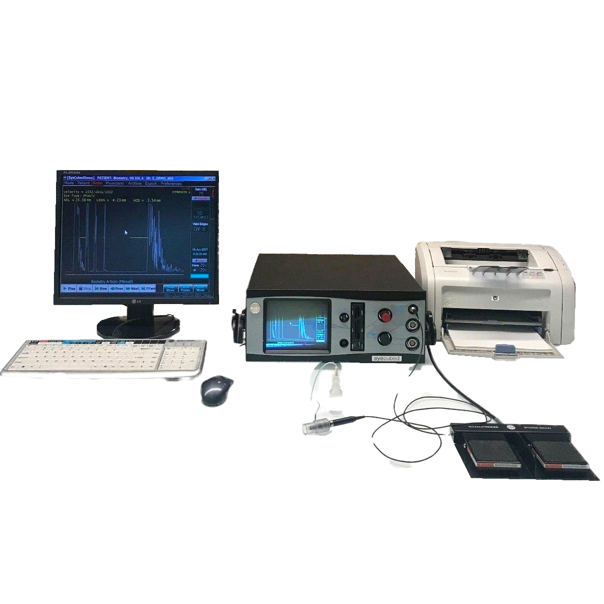 ELLEX Eyecubed I3 A Scan w Printer Keyboard Footswitch Probe P2000T Surgical Pachymeter w/50MHz Probe
