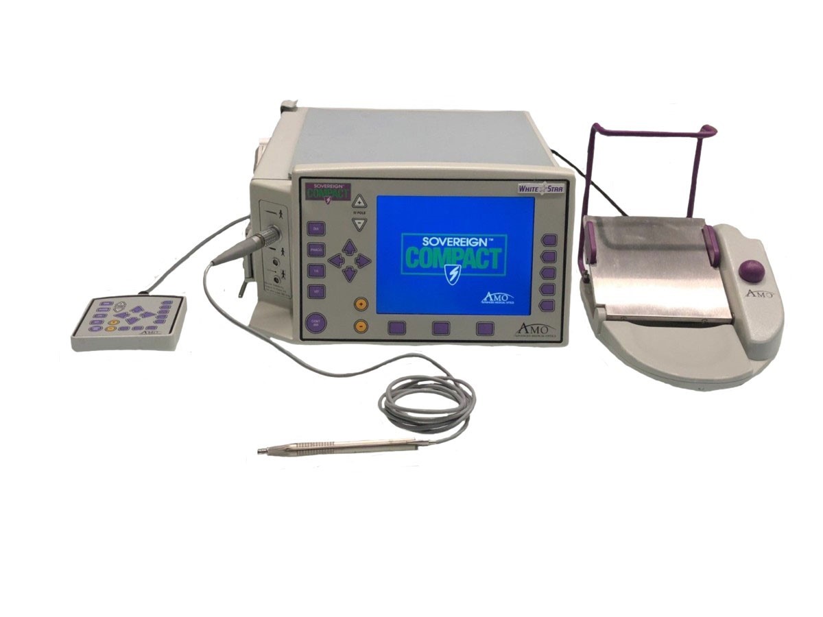AMO Sovereign Compact Phaco 5.1 Phacoemulsification System 1 Ellips Handpiece Bausch and Lomb Stellaris PC Phacoemulsification Unit with Anterior and Posterior Includes Hand Piece, Manual, and Foot Switch